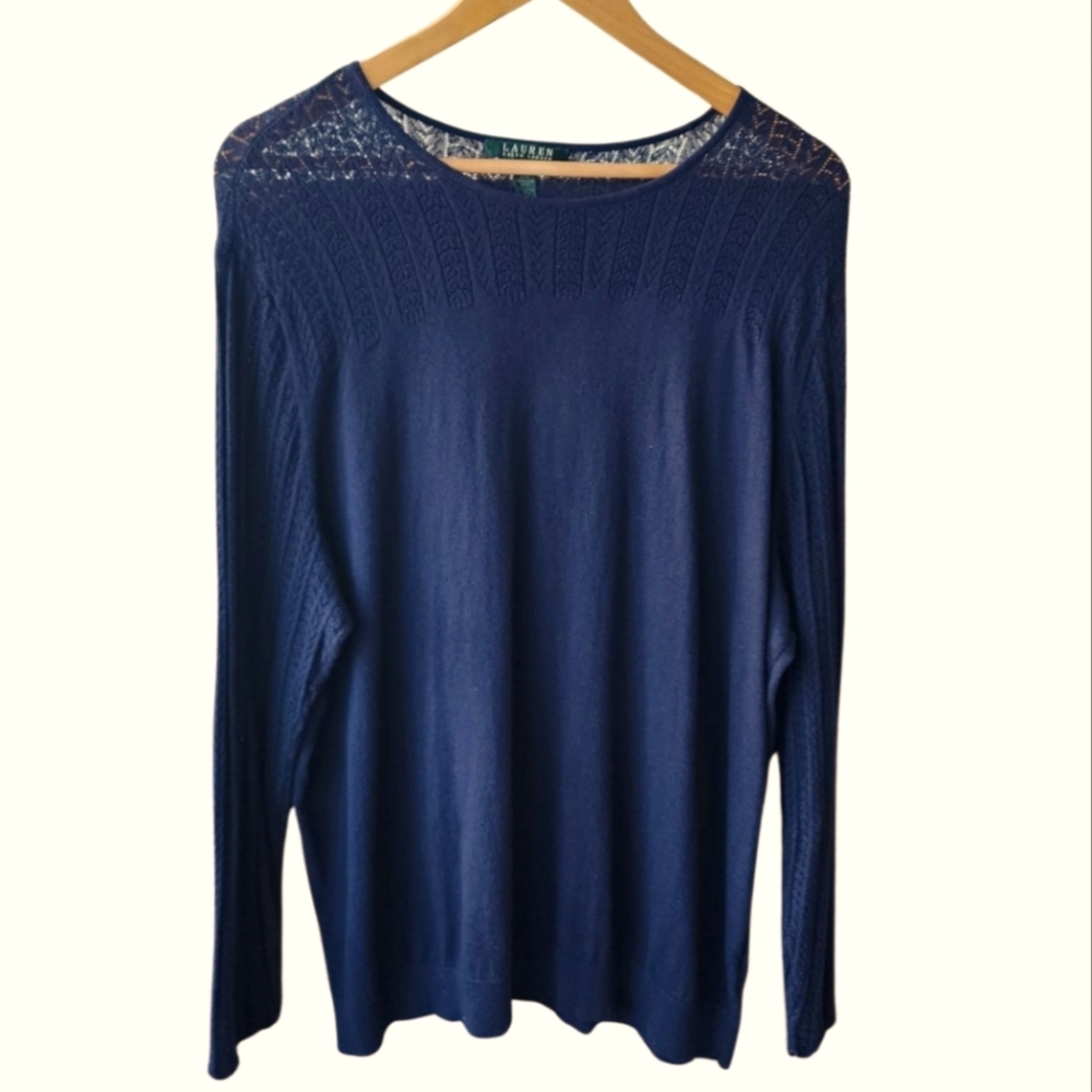Pre-loved Plus-size Ralph Lauren Navy Blue Long Sleeve Sweater 3X